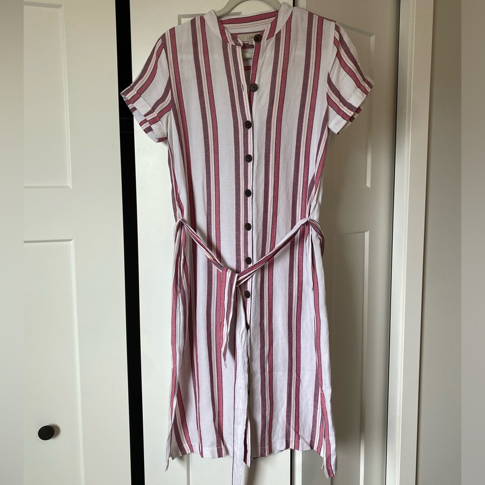 Loft Tie Waist Linen Midi Dress